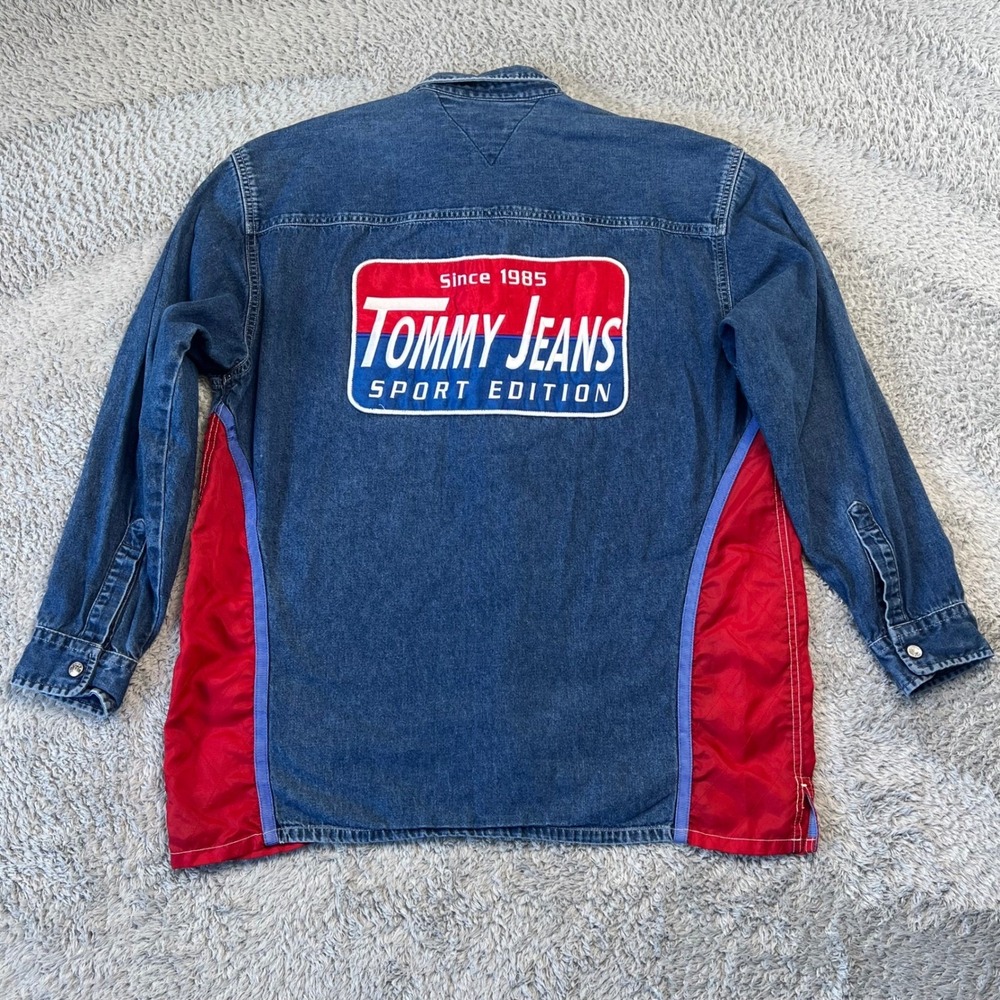Vintage Tommy Jeans Sport Edition Denim Full Zip Shirt Mens Medium Big Patch 90s